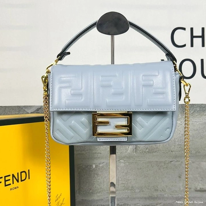 In FF Sky Motif Baguette Mini Leather Nappa Blue Fendi Bag 0814
